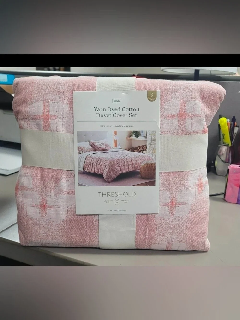 Threshold Yarn Dye Ikat Duvet Cover and Sham Set Ivory/Mauve - King